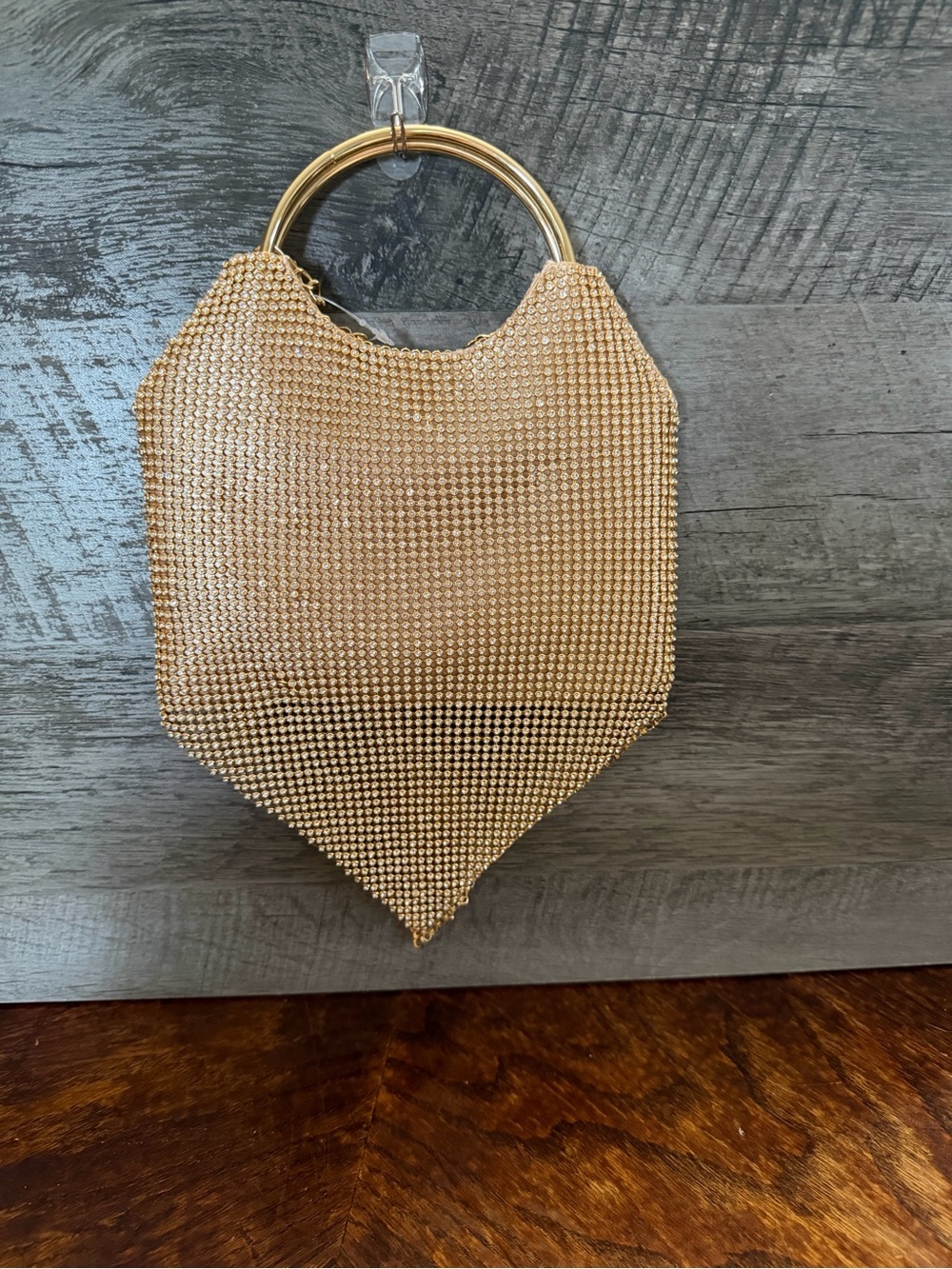 NWT BeBe Alabama Metal Handle Crossbody Purse In Gold W/Rhinestone Embellishment - Picture 2 of 8